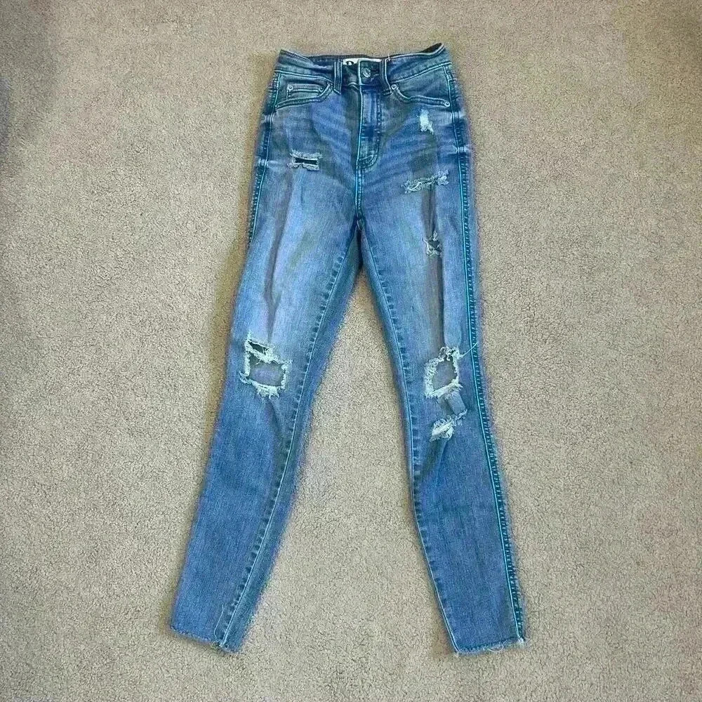Daze Womens Money Maker Vintage Ripped High Waist Jeans Obstruct Blue Size 24